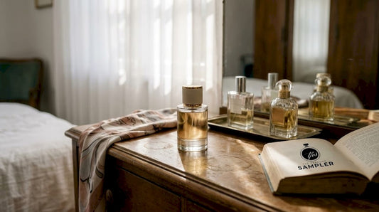 Luxury extrait de parfum bottle on dresser