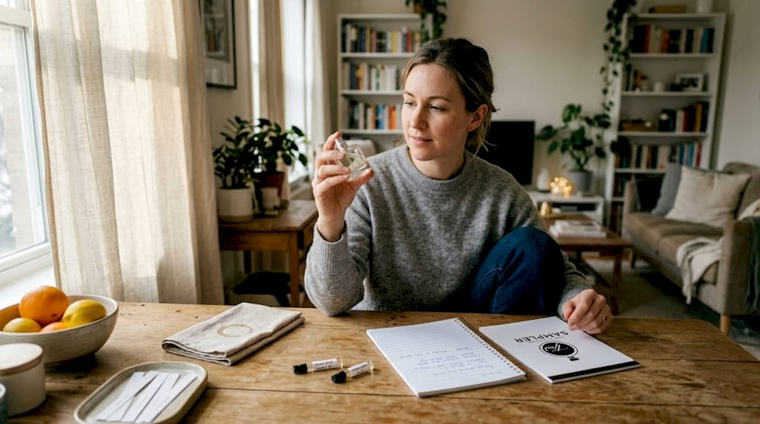 Woman preparing perfume in home kitchen