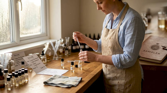 Perfumer blending woody scent samples