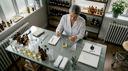 Perfumer blending scents in scent studio