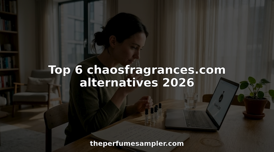 Woman sampling perfume vials at bright home desk