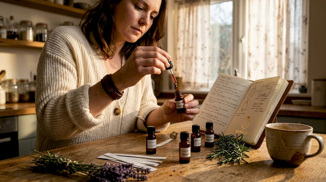 Perfumer blending accords at home studio