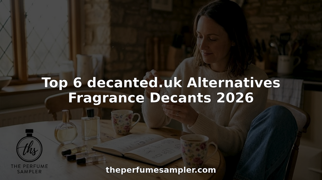 Woman testing fragrance samples at home table