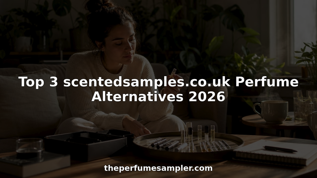 Woman unboxing perfume samples at kitchen table