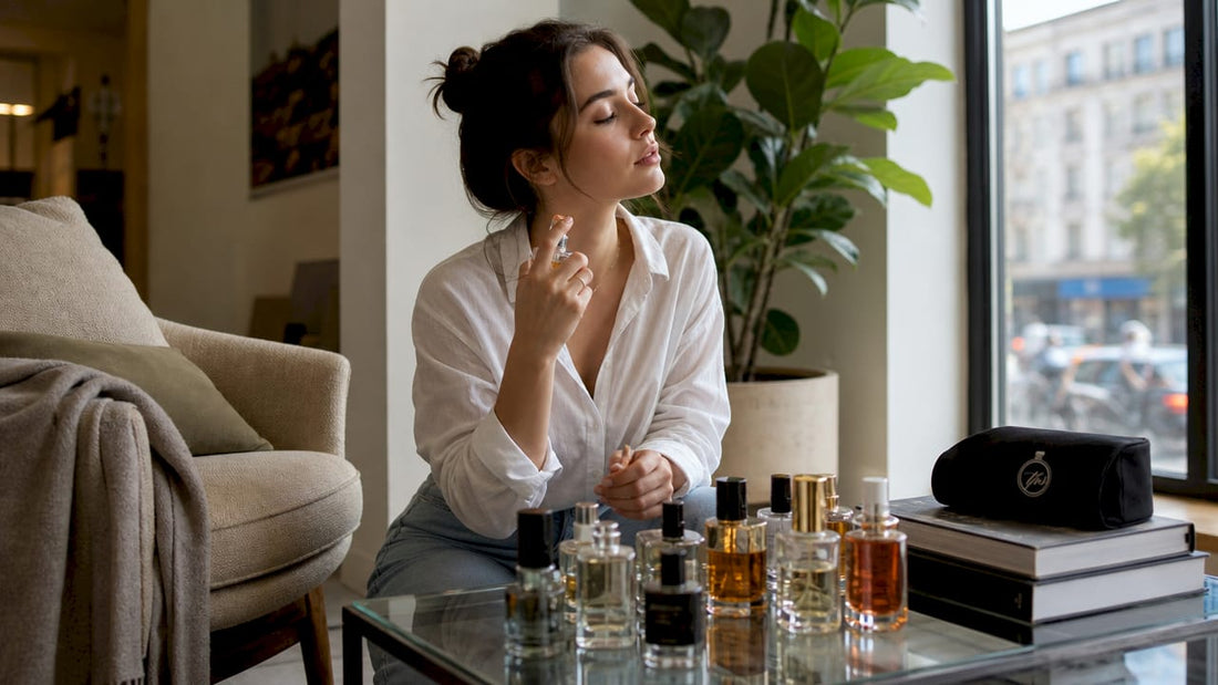 Student spraying perfume in dorm room