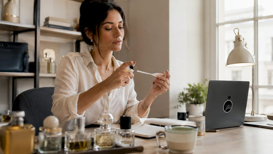 Woman testing complex fragrance with blotter strip