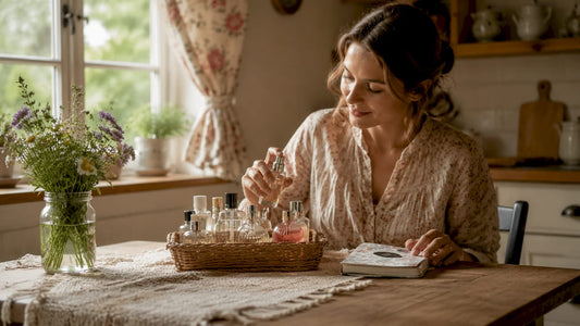 Woman choosing personal fragrance at vanity