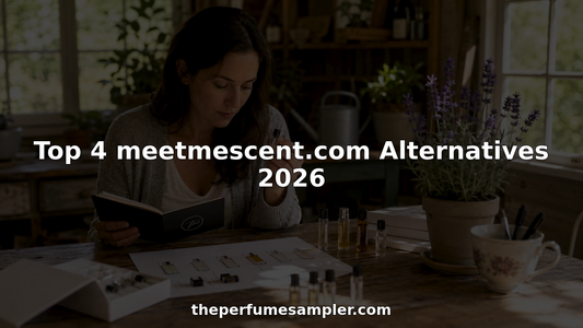 Woman comparing perfume samples at home office table