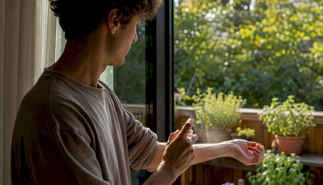 Person applying daytime fragrance on wrist