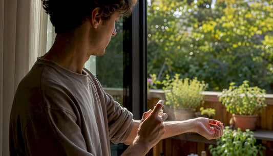 Person applying daytime fragrance on wrist