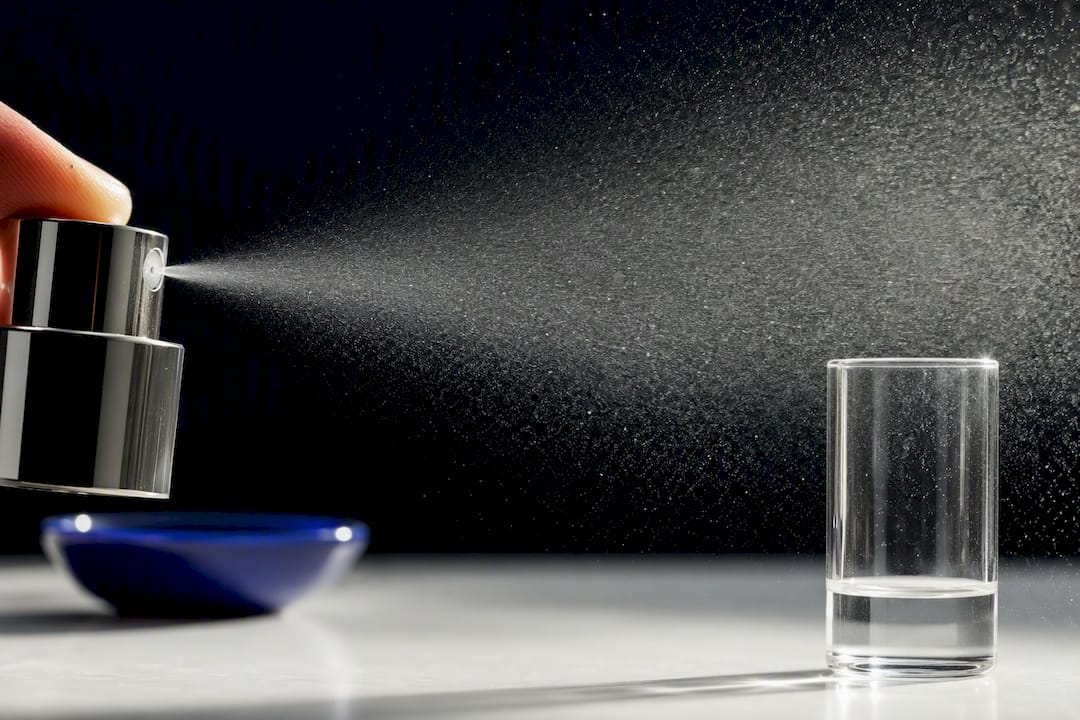 Macro view of atomiser spray droplets