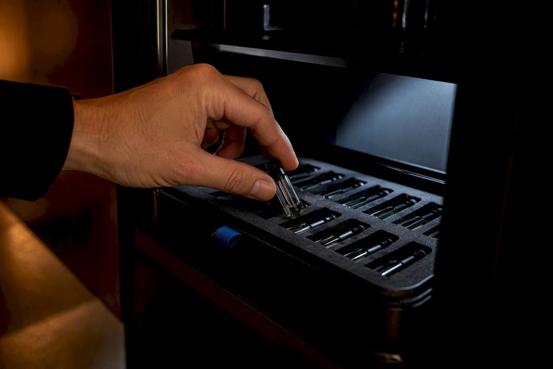 Anonymous perfume samples in an opaque case