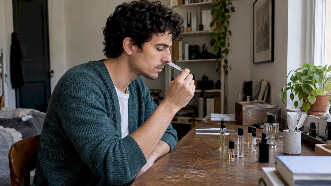 Collector evaluating fragrance decant drydown