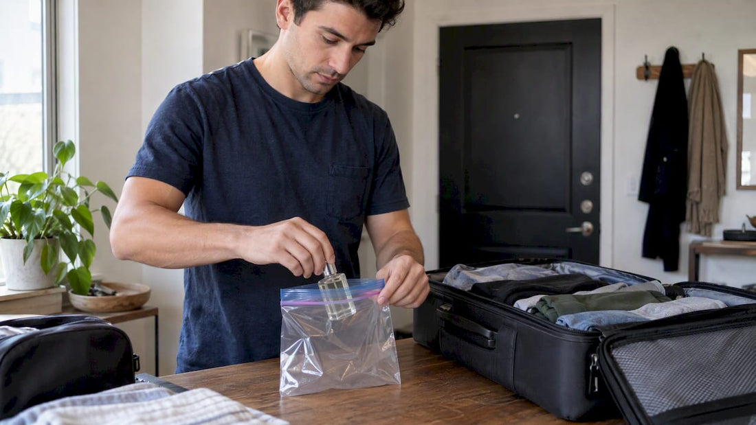 Traveler packs perfume in a clear quart bag
