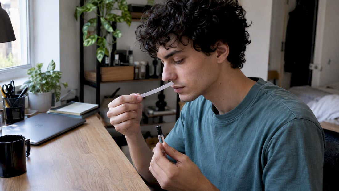 Enthusiast testing fragrance on a blotter