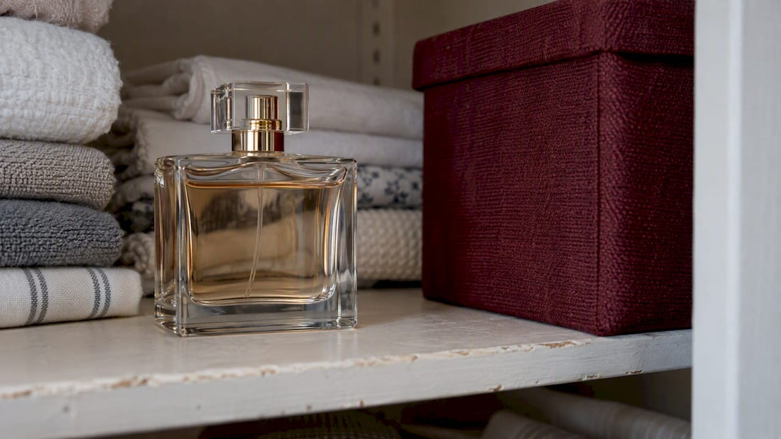 Perfume bottle stored in a linen cupboard