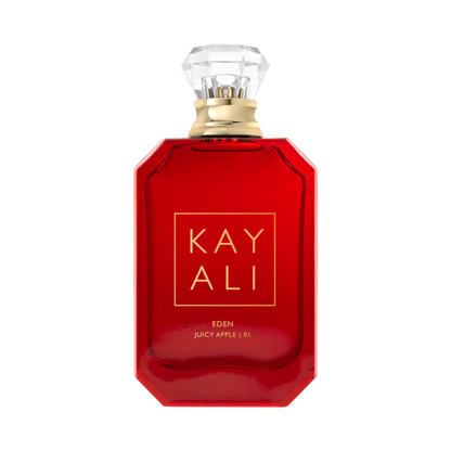 Red perfume bottle with 'KAY ALI' branding on a white background