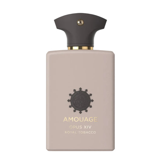 Amouage Opus XIV Royal Tobacco perfume bottle on a white background