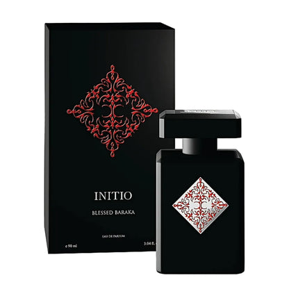 Perfume bottle and packaging of Initio Blessed Baraka on a white background