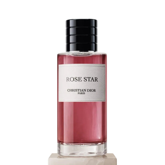 Perfume bottle labeled 'Rose Star' by Christian Dior on a light background