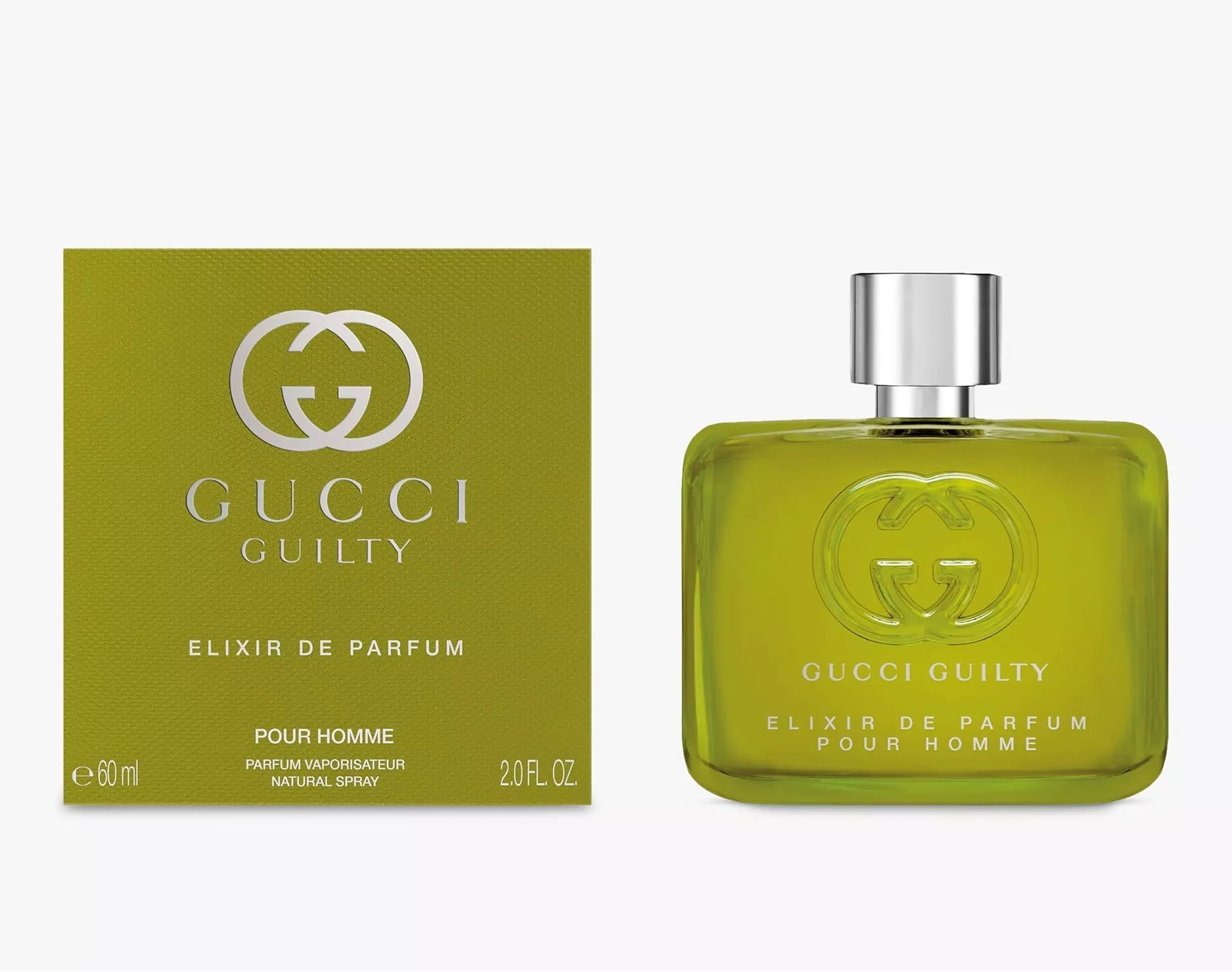 Gucci Guilty Elixir de Parfum bottle and packaging on a white background