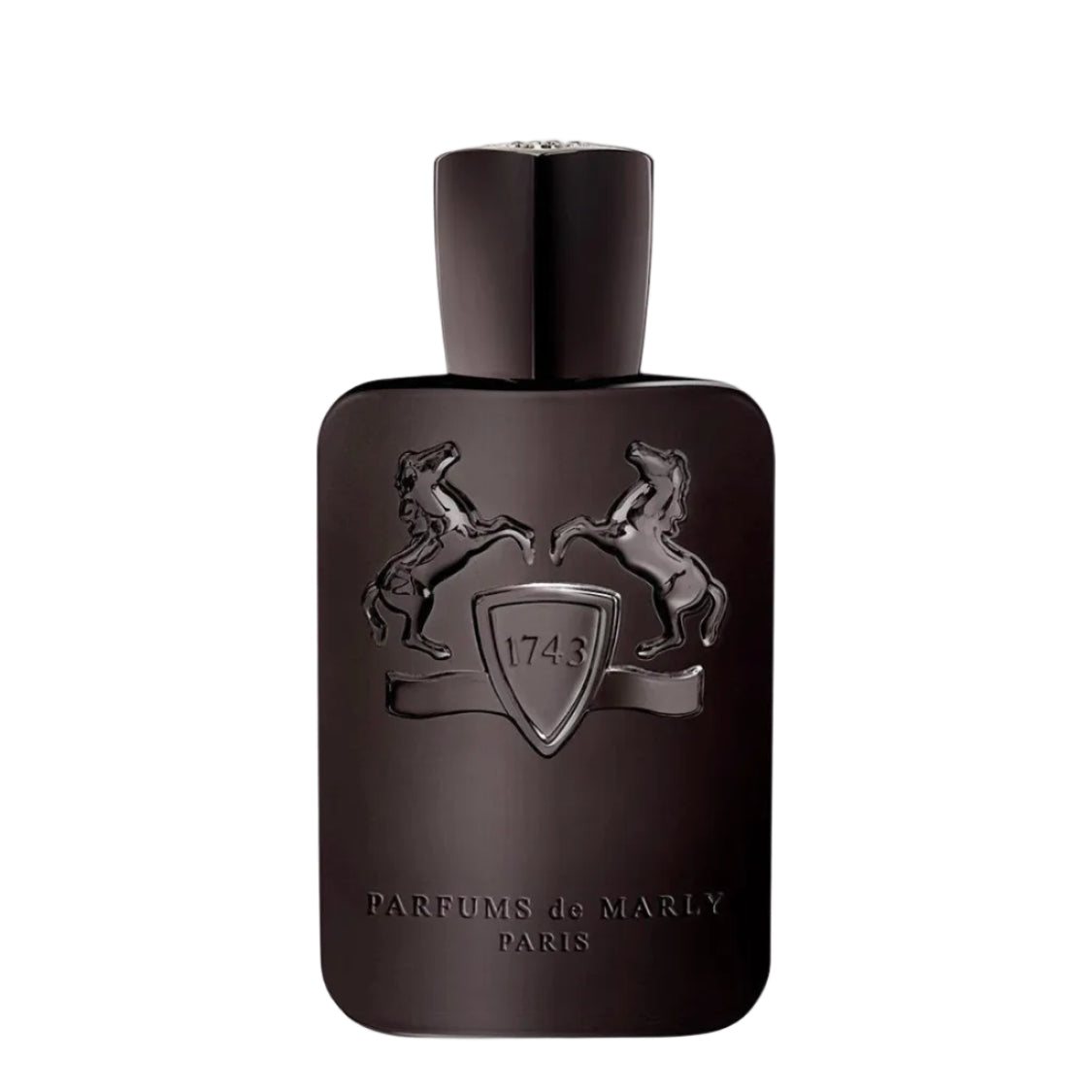Dark brown perfume bottle with brand logo on a white background