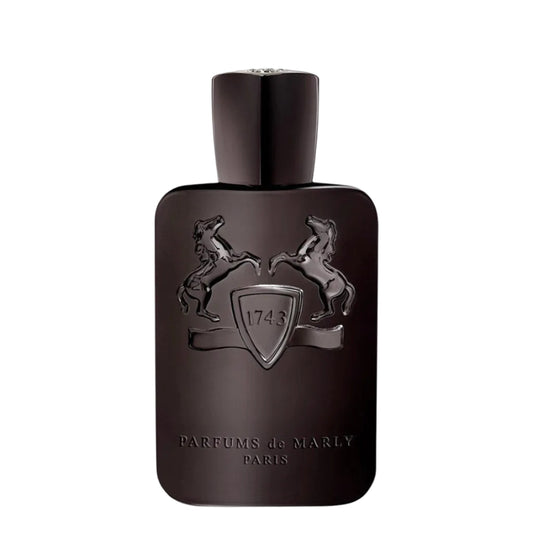 Dark brown perfume bottle with brand logo on a white background