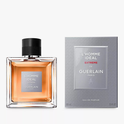 Guerlain L'Homme Ideal Extreme perfume bottle and packaging on a white background