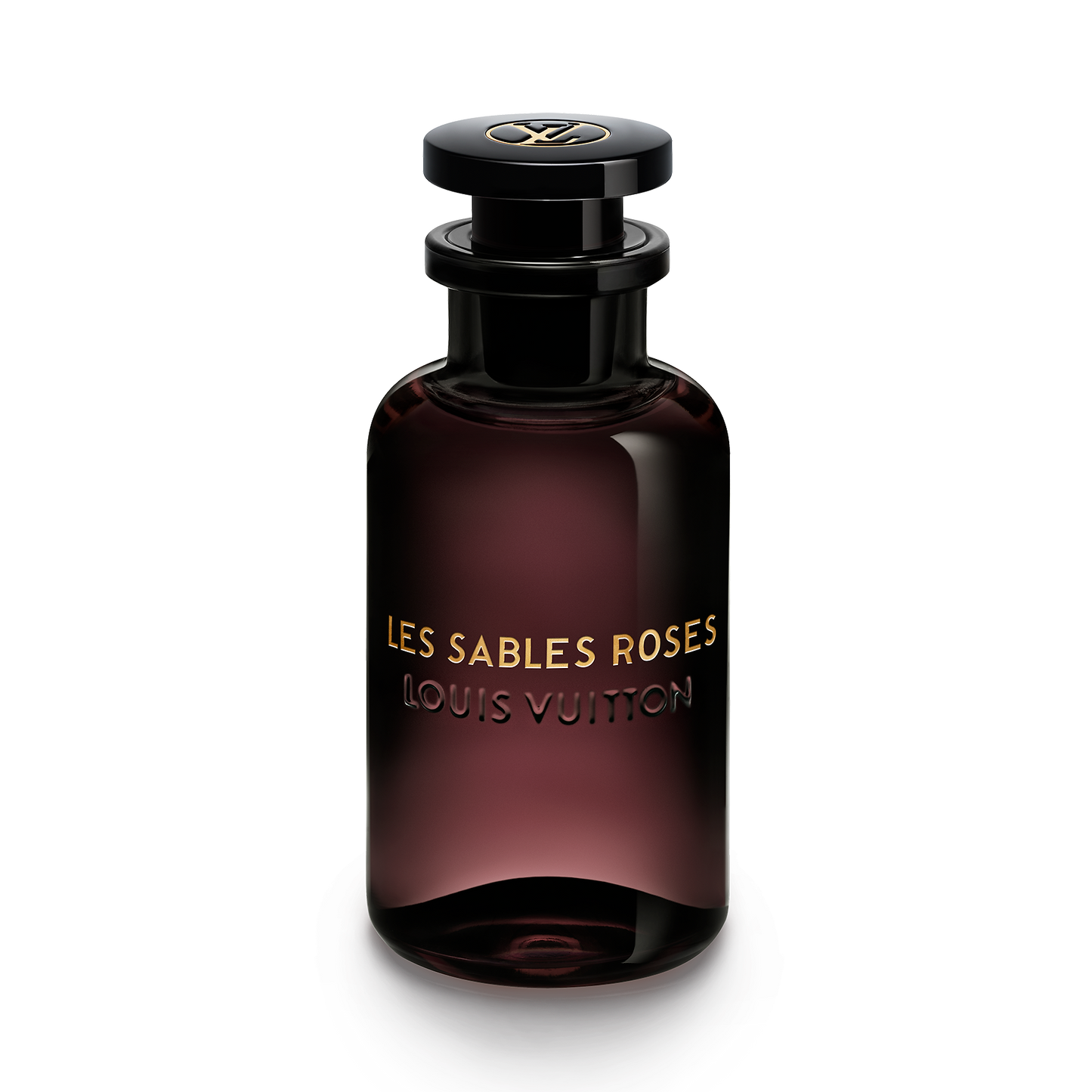 Louis Vuitton perfume bottle labeled 'Les Sables Roses' on a white background