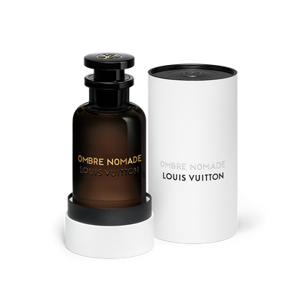 Louis Vuitton Ombre Nomade perfume bottle and packaging on a white background