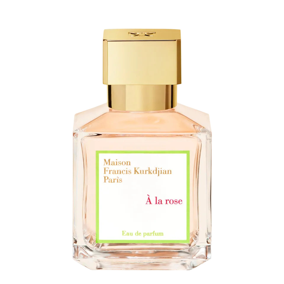 Perfume bottle of Maison Francis Kurkdjian 'A la rose' on a white background