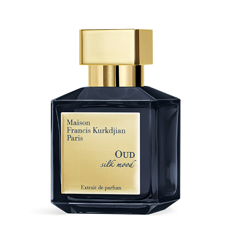 Maison Francis Kurkdjian perfume bottle with gold cap on a white background