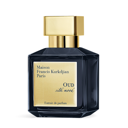 Maison Francis Kurkdjian perfume bottle with gold cap on a white background