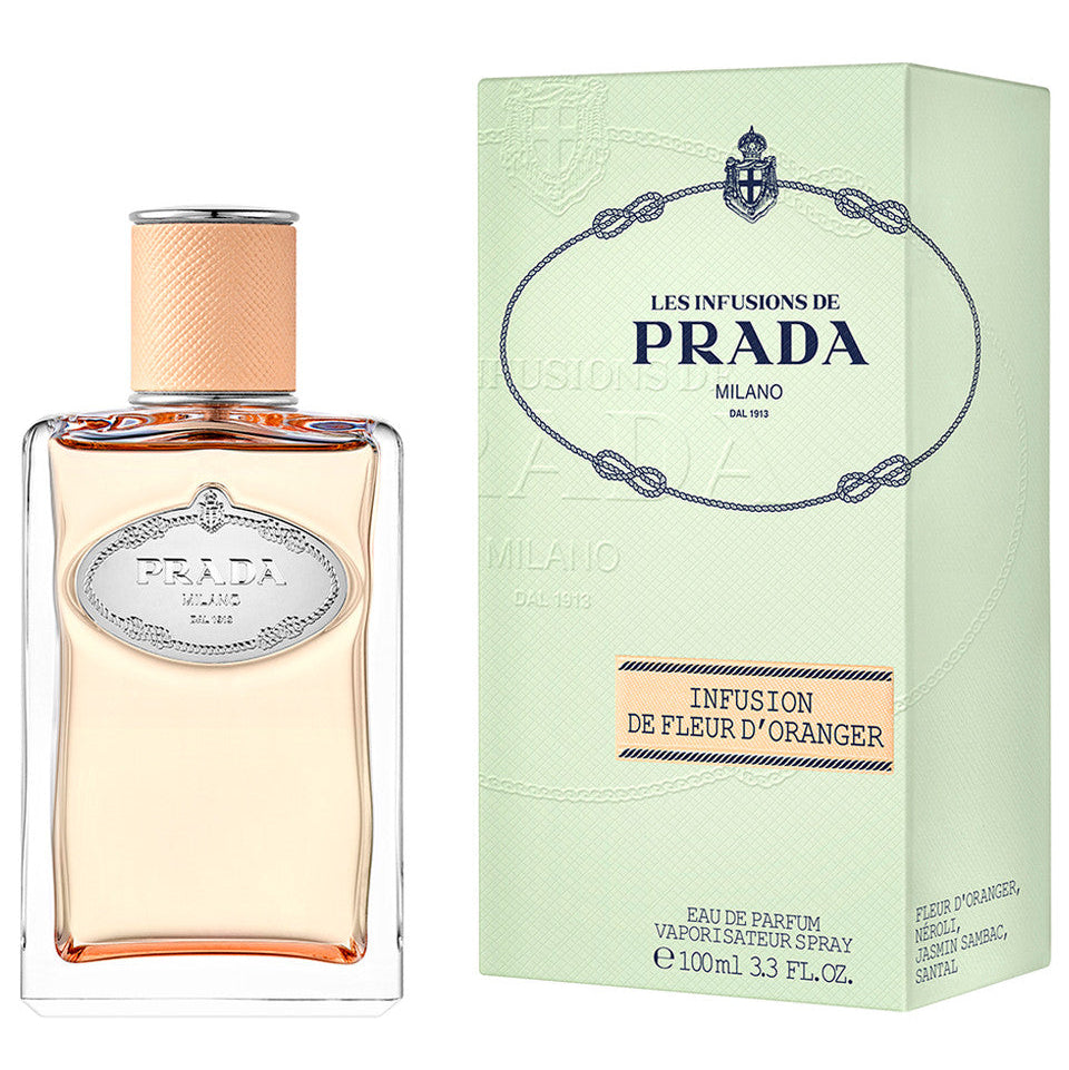 Prada perfume bottle and packaging on a white background