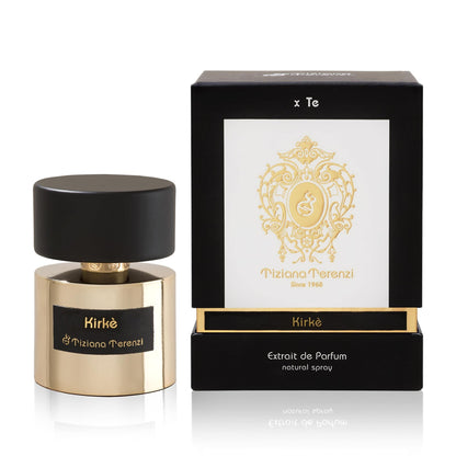 Perfume bottle and packaging of Tiziana Terenzi Kirké on a white background